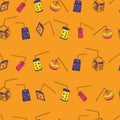 Vector orange lantern festival doodle background pattern