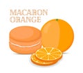 Vector orange macaron with meringue cream. Cartoon flat style