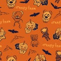 Vector bats, pumpkins, teddies seamless pattern background