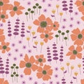 Vector orange purple pink green fall harvest flowers seamless pattern background. Royalty Free Stock Photo