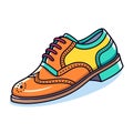 Vector of an orange shoe with a vibrant blue and yellow shoelace