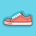 Vector of an orange shoe with white laces on a blue background