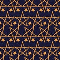 Vector orange star pentagram dark seamless pattern