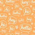 Vector Orange White Hello Speech Bubble Seamless Pattern