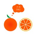 Vector Orange Whole and Half Cut. Thought or Think Bubble. Flat Style Illustration Royalty Free Stock Photo