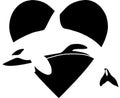 vector Orca love black and white cartoon symbol icon