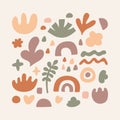 Vector Organic Doodle Shapes Set. Simple abstract natural freehand colorful elements. Botanical nature objects. Leaves