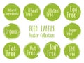 Vector organic labels, natural ingredients emblems, sugar free icon for natural products packaging. Royalty Free Stock Photo