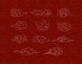 Vector Oriental Clouds on Red Pattern Background, Design Elements Set, Traditional, Outline Clouds on Red Background. Royalty Free Stock Photo