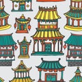 Vector oriental houses seamless pattern