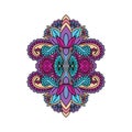 Vector oriental ornament, ethnic zentangled henna tattoo, patterned Indian paisley. Multicolored hand drawn illustration