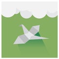 Vector origami birds flying sky, a beautiful green and wh Royalty Free Stock Photo