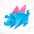 Vector Origami Blue Flying Pig Royalty Free Stock Photo