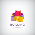 Vector origami building structure, city scape construction, colorful 3d logo, icon. Real estate, houses