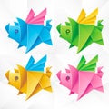 Vector Origami Flying Pig Set Royalty Free Stock Photo