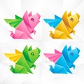 Vector Origami Flying Pig Set Royalty Free Stock Photo