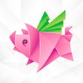 Vector Origami Pink Flying Pig Royalty Free Stock Photo