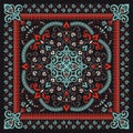 Vector ornament paisley Bandana Print. Silk neck scarf or kerchief square pattern design style, best motive for print on Royalty Free Stock Photo