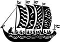 Vector ornamental ancient sailboat illustration. Abstract historical mythology ship logo. Good for print or tattoo