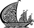 Vector ornamental ancient sailboat illustration. Abstract historical mythology ship logo. Good for print or tattoo