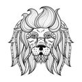 Vector ornamental Lion, ethnic patterned head. Hand drawn bohemian tattoo design in doodle style. Zentangle african totem Royalty Free Stock Photo