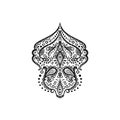 Vector ornamental Lotus, ethnic zentangled henna tattoo, patterned Indian paisley for adult anti stress coloring pages
