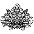 Vector ornamental Lotus, ethnic zentangled tattoo