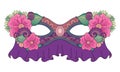 Vector Ornate Colored Mardi Gras Carnival Mask with Decorative Flowers Royalty Free Stock Photo