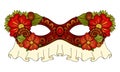 Vector Ornate Colored Mardi Gras Carnival Mask with Decorative Flowers Royalty Free Stock Photo