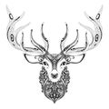 Vector Ornate Deer Horned Head
