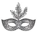 Vector ornate floral Venetian carnival mask with feathers. Royalty Free Stock Photo