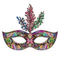 Vector ornate floral Venetian carnival mask with feathers. Royalty Free Stock Photo