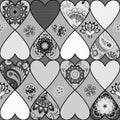 Vector ornate Heart, patchwork quilt pattern, mandala collage background. Colorful floral geometric doodle ornament in