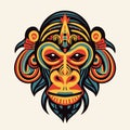 Vector Ornate Monkey Head. Patterned Tribal Colored Design. Chinese style vector illustration Royalty Free Stock Photo