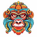 Vector Ornate Monkey Head. Patterned Tribal Colored Design. Chinese style vector illustration