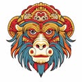 Vector Ornate Monkey Head. Patterned Tribal Colored Design. Chinese style vector illustration