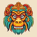 Vector Ornate Monkey Head. Patterned Tribal Colored Design. Chinese style vector illustration