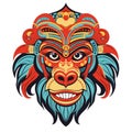 Vector Ornate Monkey Head. Patterned Tribal Colored Design. Chinese style vector illustration Royalty Free Stock Photo