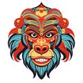 Vector Ornate Monkey Head. Patterned Tribal Colored Design. Chinese style vector illustration