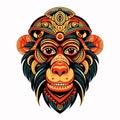 Vector Ornate Monkey Head. Patterned Tribal Colored Design. Chinese style vector illustration Royalty Free Stock Photo