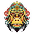 Vector Ornate Monkey Head. Patterned Tribal Colored Design. Chinese style vector illustration