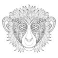 Vector Ornate Monkey Head Royalty Free Stock Photo