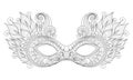 Vector Ornate Monochrome Mardi Gras Carnival Mask with Decorative Feathers Royalty Free Stock Photo