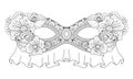 Vector Ornate Monochrome Mardi Gras Carnival Mask with Decorative Flowers Royalty Free Stock Photo