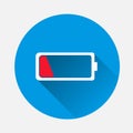 Vector Out of battery charge on blue background. Flat image low Royalty Free Stock Photo
