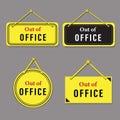 vector out of office label set collection in yellow and black color Royalty Free Stock Photo