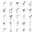 Vector outline alcohol glasses icon set. Types of alcohol drinks glasses. Design elements for menus, pubs, postcards, advertising Royalty Free Stock Photo