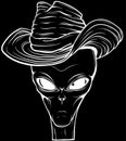 Vector outline alien head in white line on black background