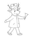 Vector outline animal doctor. Cute funny deer character. Medical coloring page for children. Hospital illustration isolated on