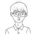Vector Outline Avatar - Young Asian Man in Eyeglasses